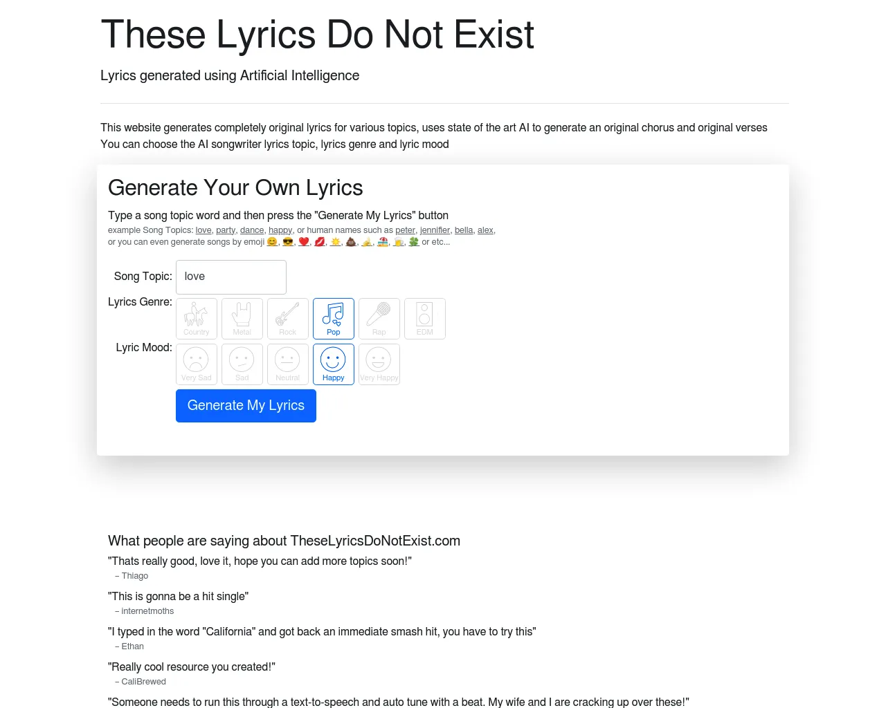 AI Lyrics Generator