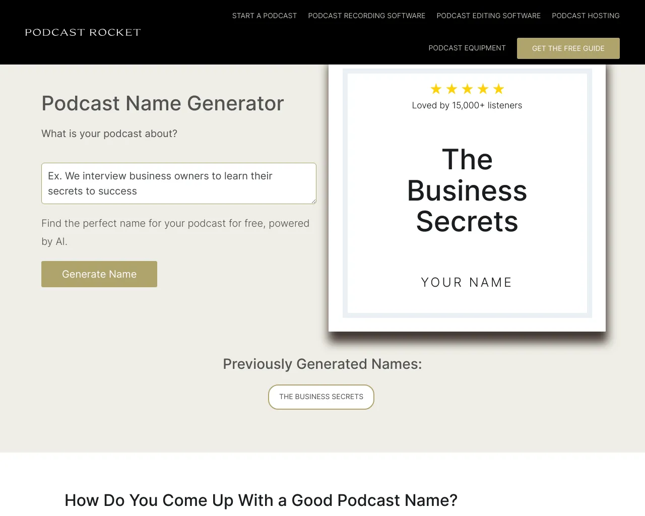 Podcast Name Generator by Podcast Rocket