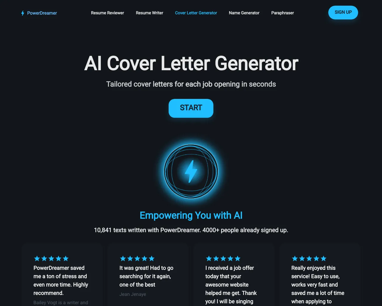 PowerDreamer AI Cover Letter Generator